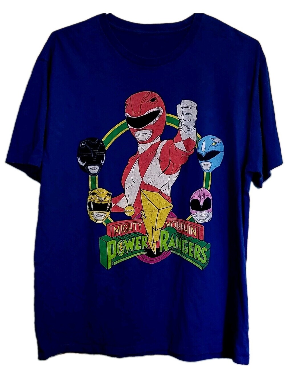 Mighty Morphin Power Rangers Blue Graphic T- Shirt Size Large Men's Women's